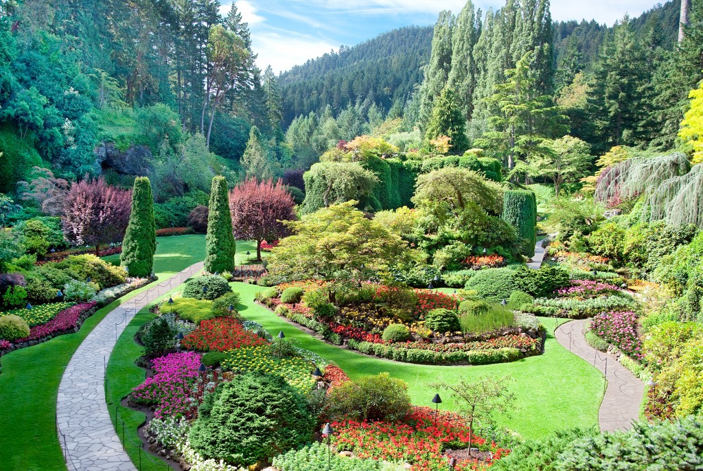 A view of the sunken garden at Butchart Gardens, Central Saanich, Vancouver Island, British Columbia, Canada